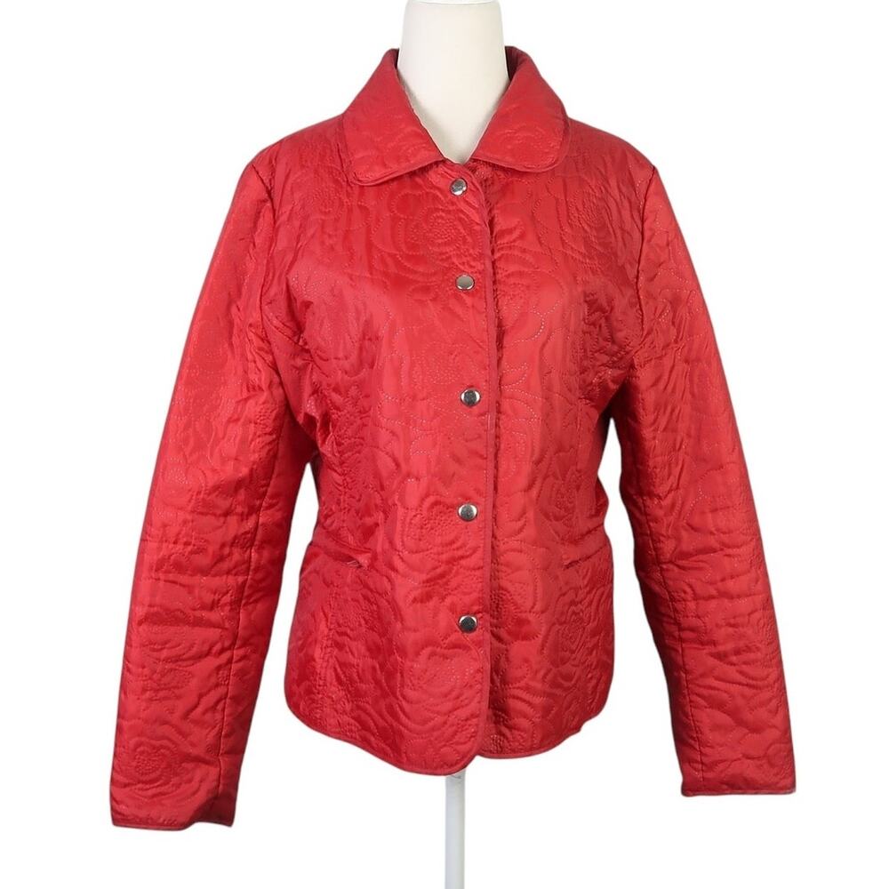 Vintage JG Hook red rose floral stitch windbreaker jacket M